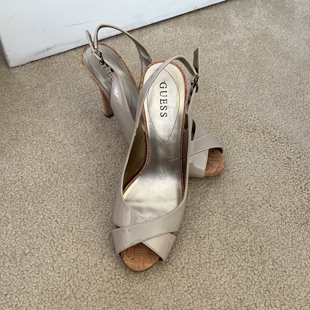 Guess Morissa Nude slingback heels with cork platform and heel